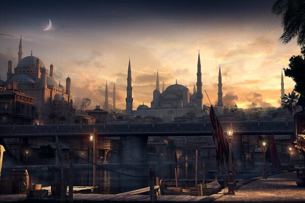Mosques of Constantinople at the evening dawn