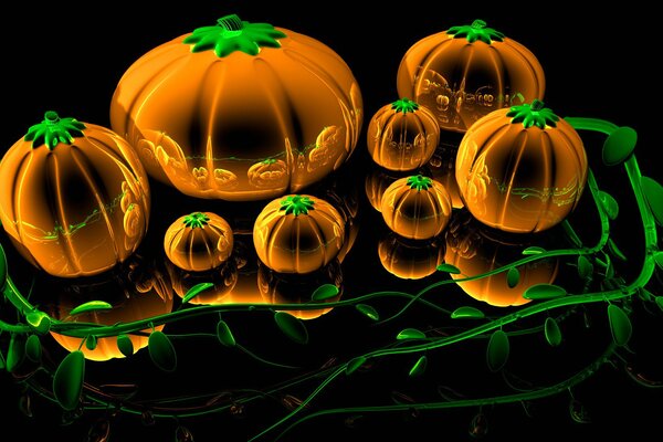 Reflection of a yellow pumpkin in the glass