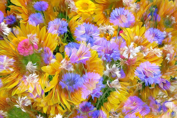 Hermosas flores en el Prado. Flores brillantes