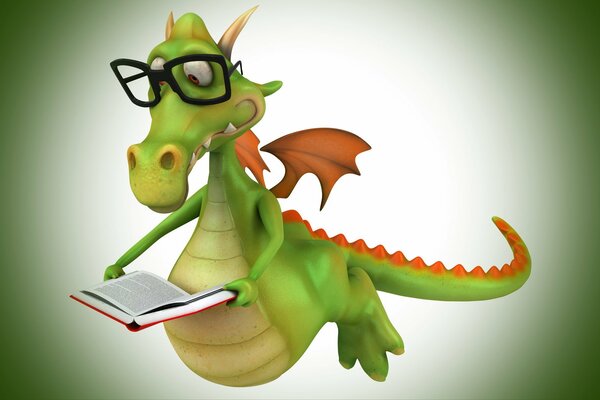 Krokodil liest ein Buch mit Brille