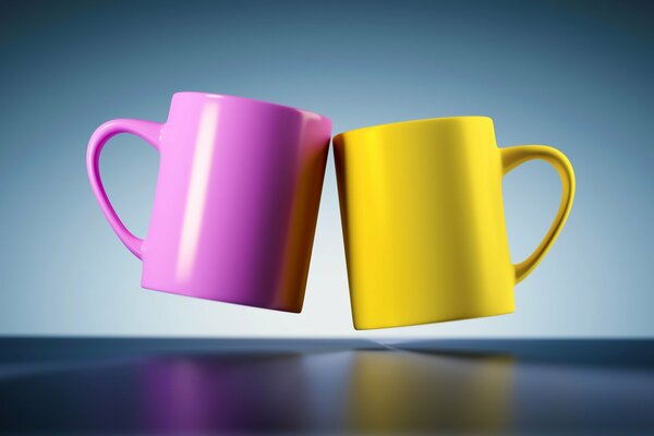 A couple of cups of different colors