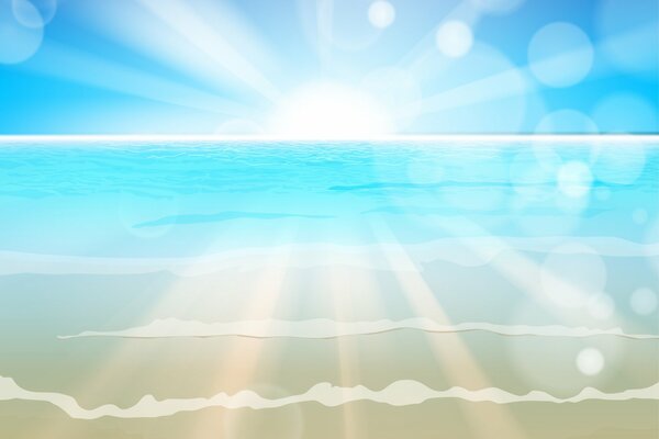 The sun s rays fall on the sea with waves