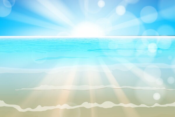 Promienie słońca padają na morze z falami
