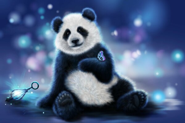 Fabulous panda bear with a butterfly