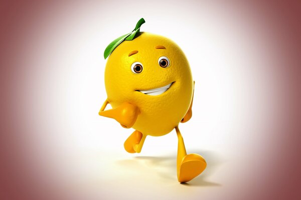 Прогулка улыбающегося лимона в 3d формате