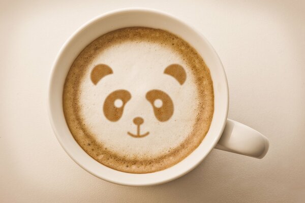 Panda is painted on coffee foam