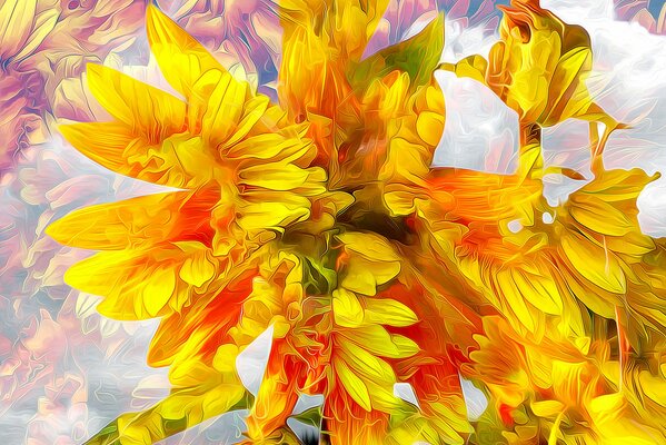 Unusual petals of yellow flowers