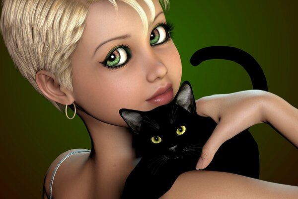 Picture of a girl with a black cat