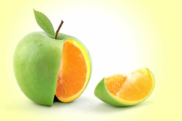 Green apple with orange core