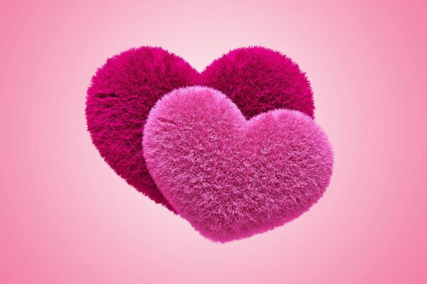 Пушистые розовые 3d сердечки