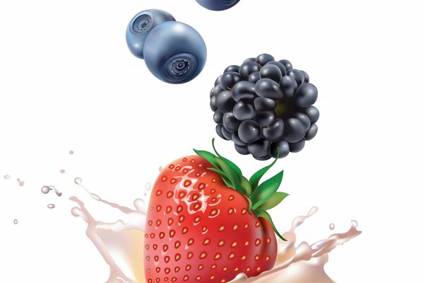 Milk splashes in a berry mix