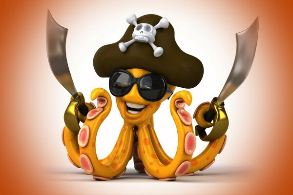 Cartoon octopus with glasses and a saber