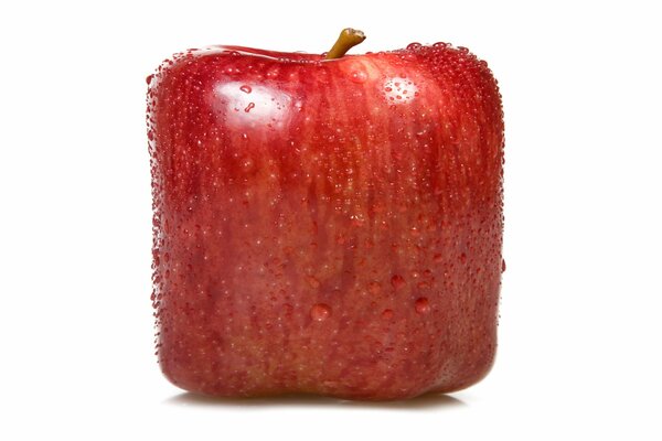 Water droplets on a square apple after washing