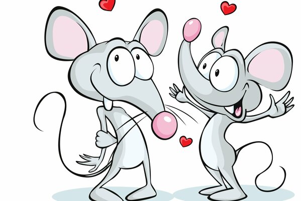 Deux souris d amour gris avec un nez rose