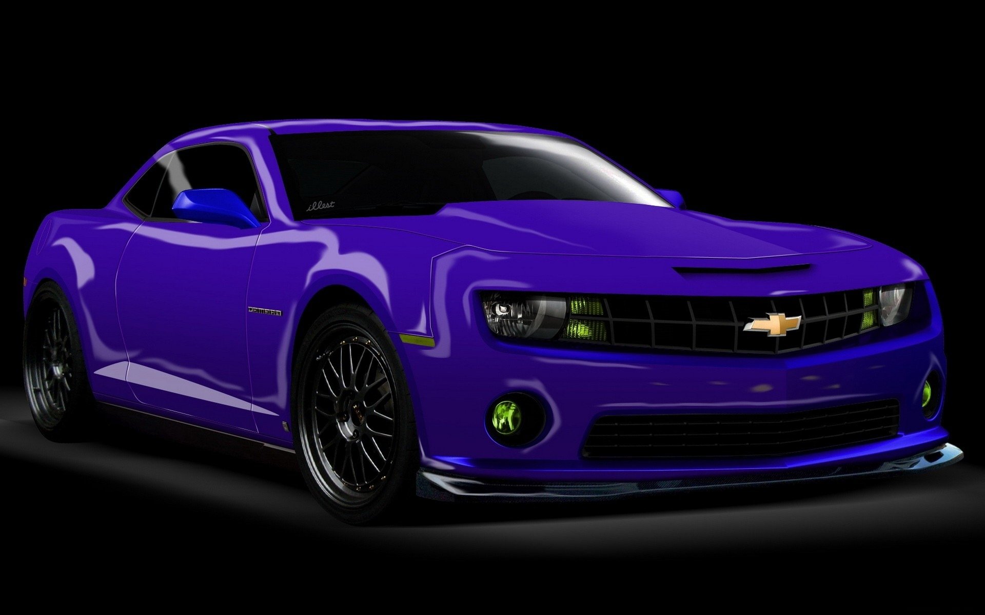 rendering fioletowy samochód obraz 3d chevrolet camaro na czarnym tle