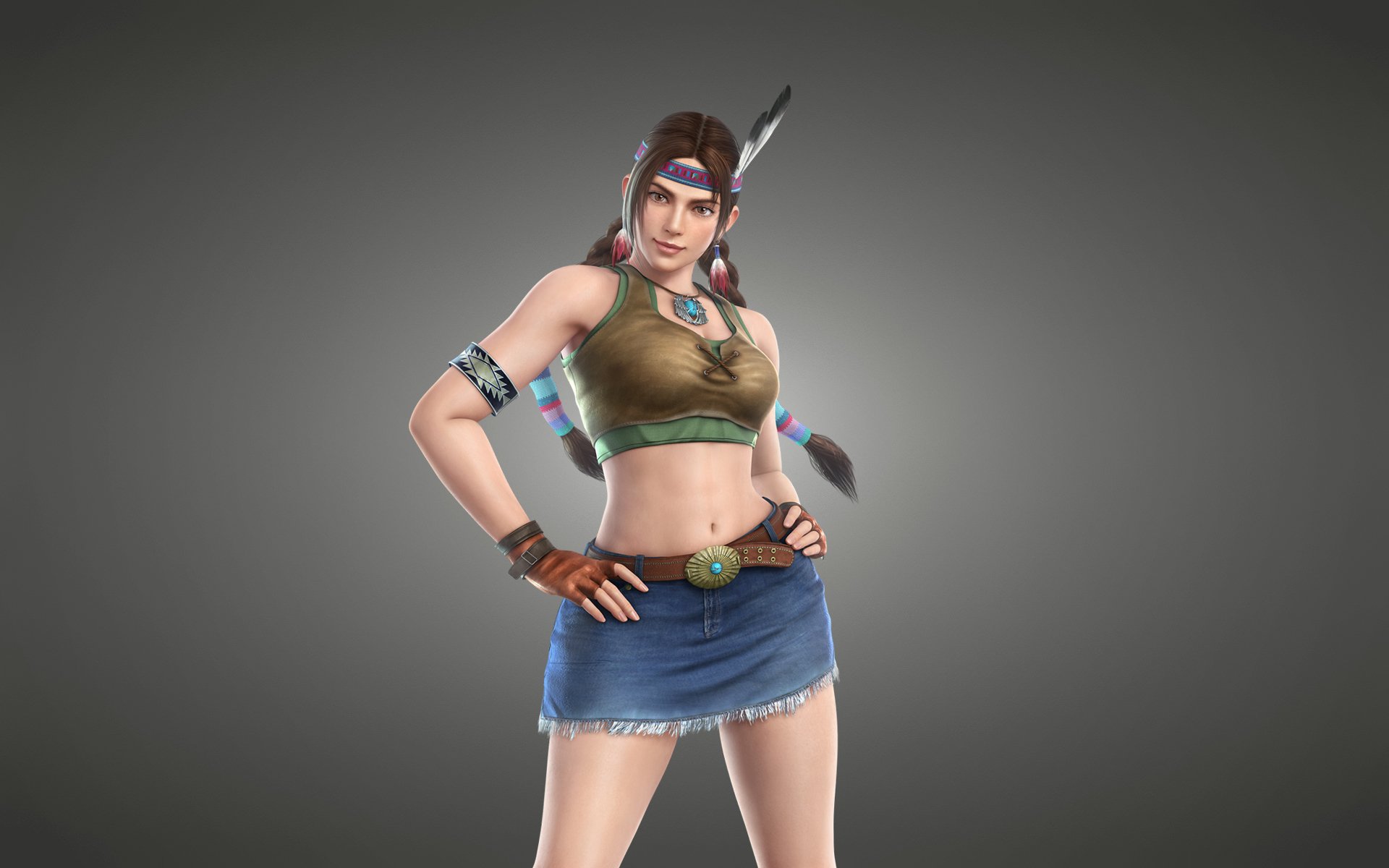 girl pigtails indian indian tekken tekken light background feathers julia chang