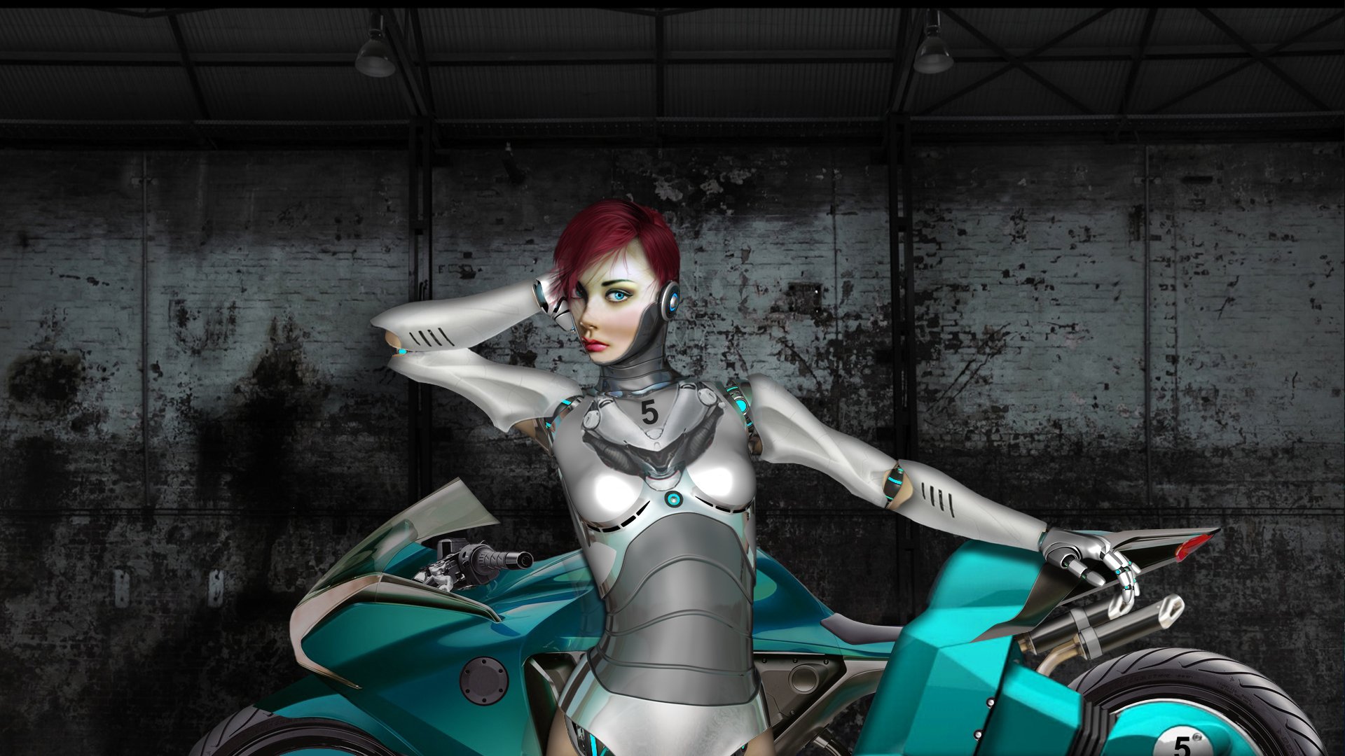 arte ragazza moto metallo robot