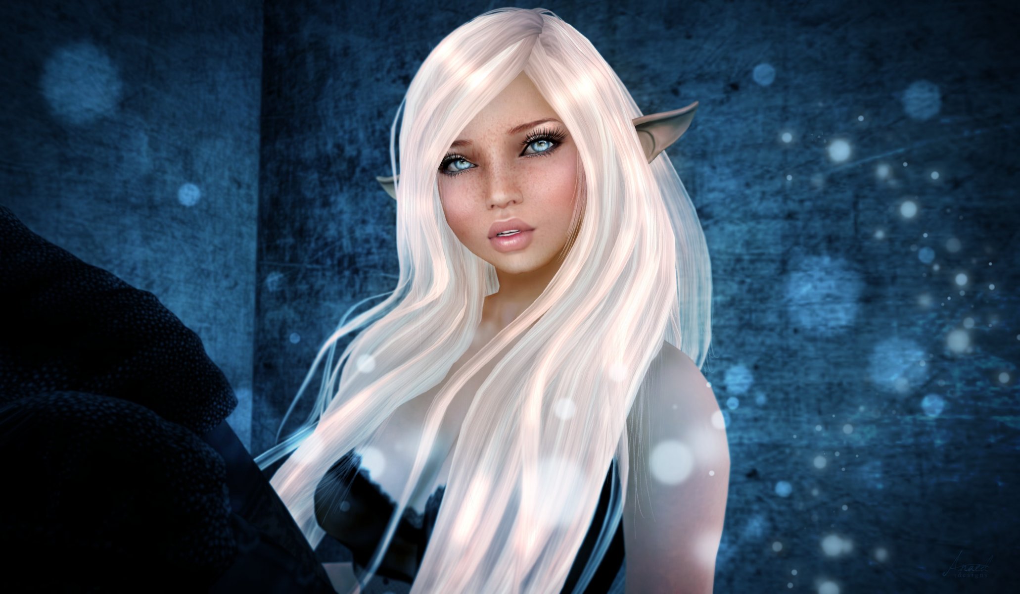 rendering girl elf ears hair face view freckle