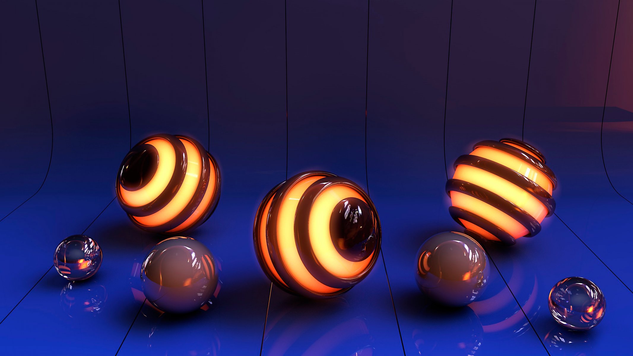 graphics rendering surface bending lines ball sphere glow reflections glare reflection