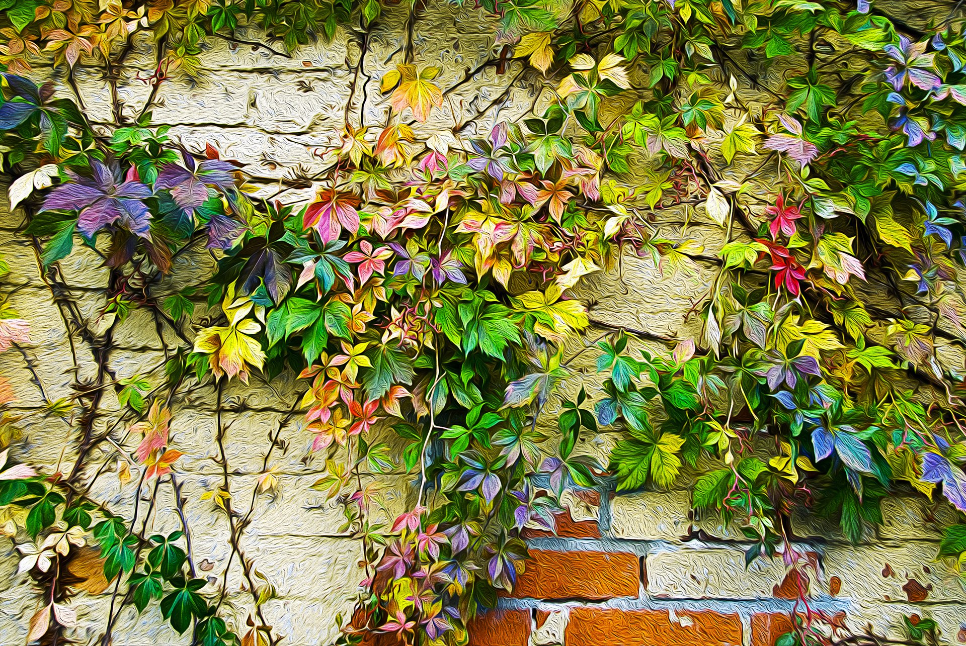 foglie edera parete autunno colore vernice disegno