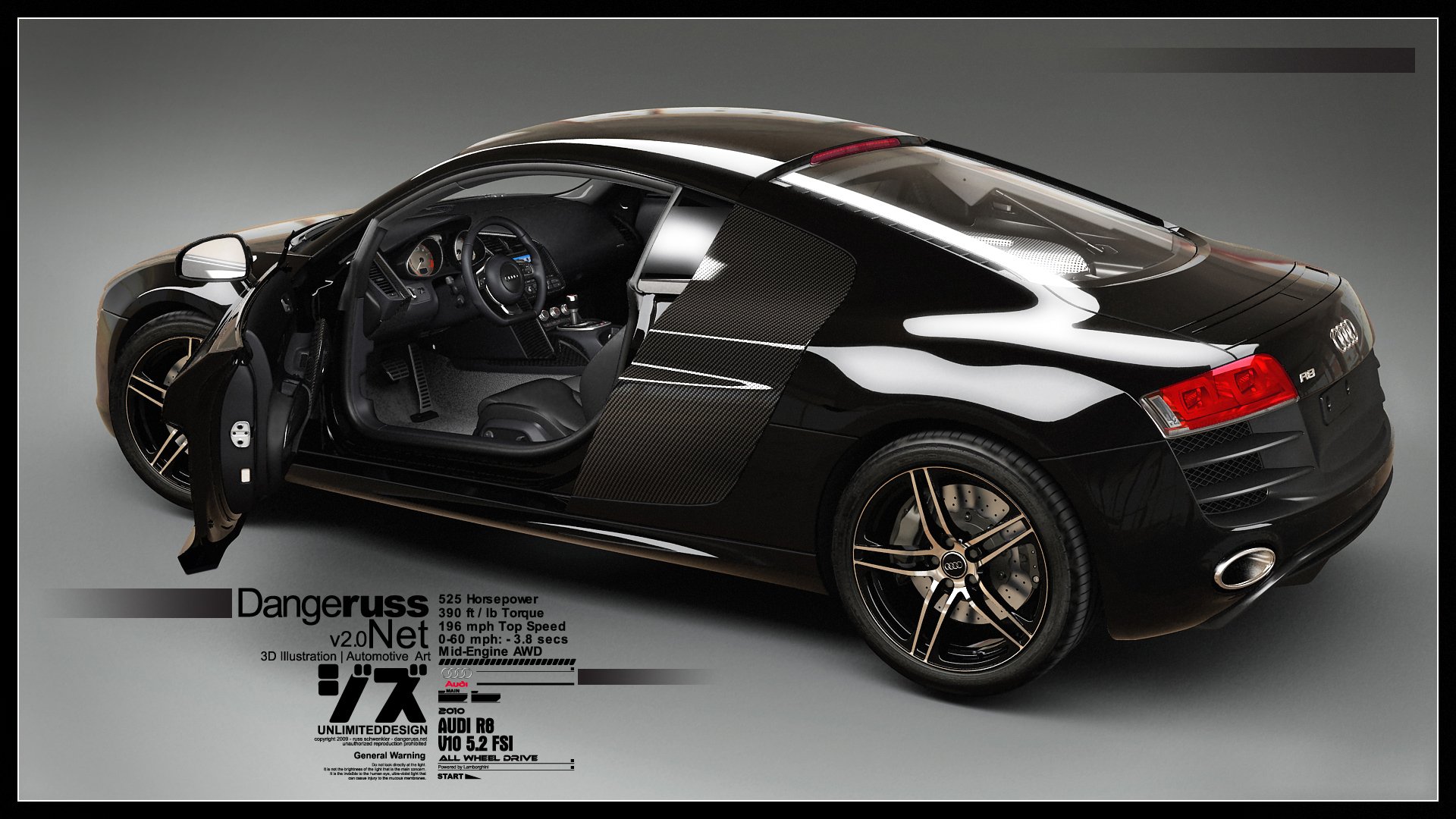 audi r8 v10 schwarzes auto 3d-auto