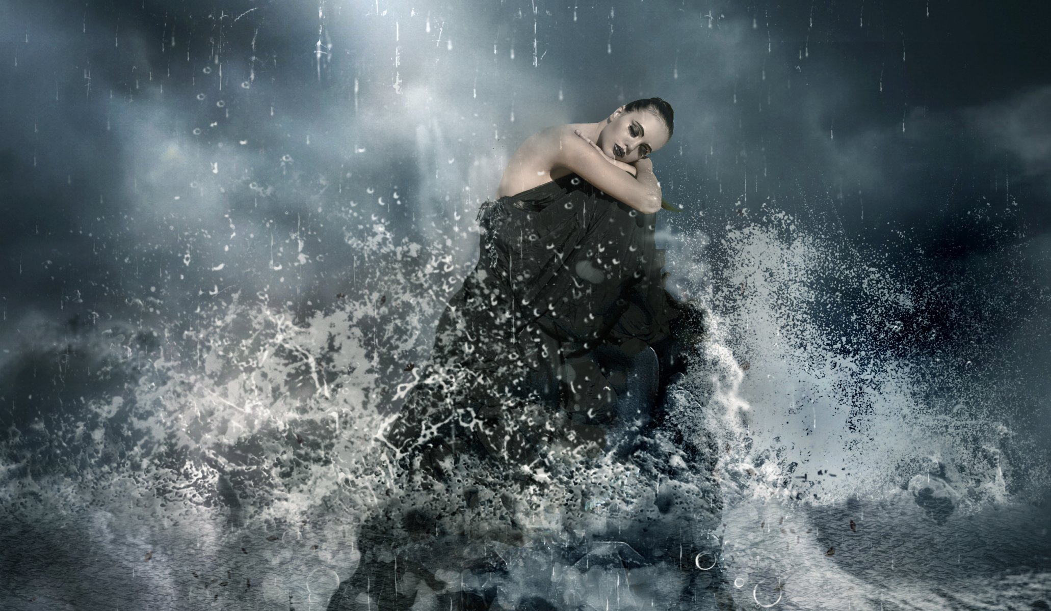 mädchen meer sturm rock