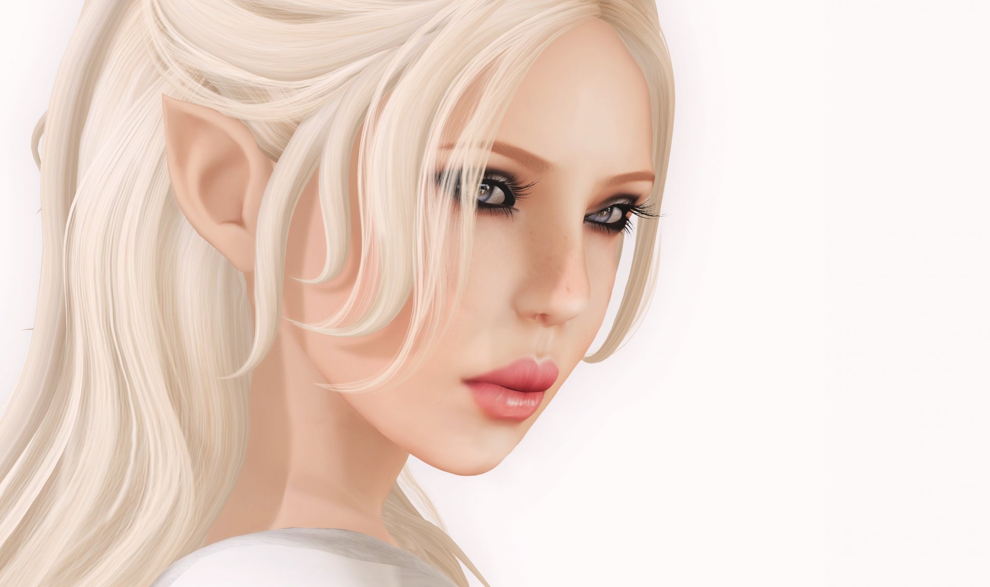 render girl elf face white background