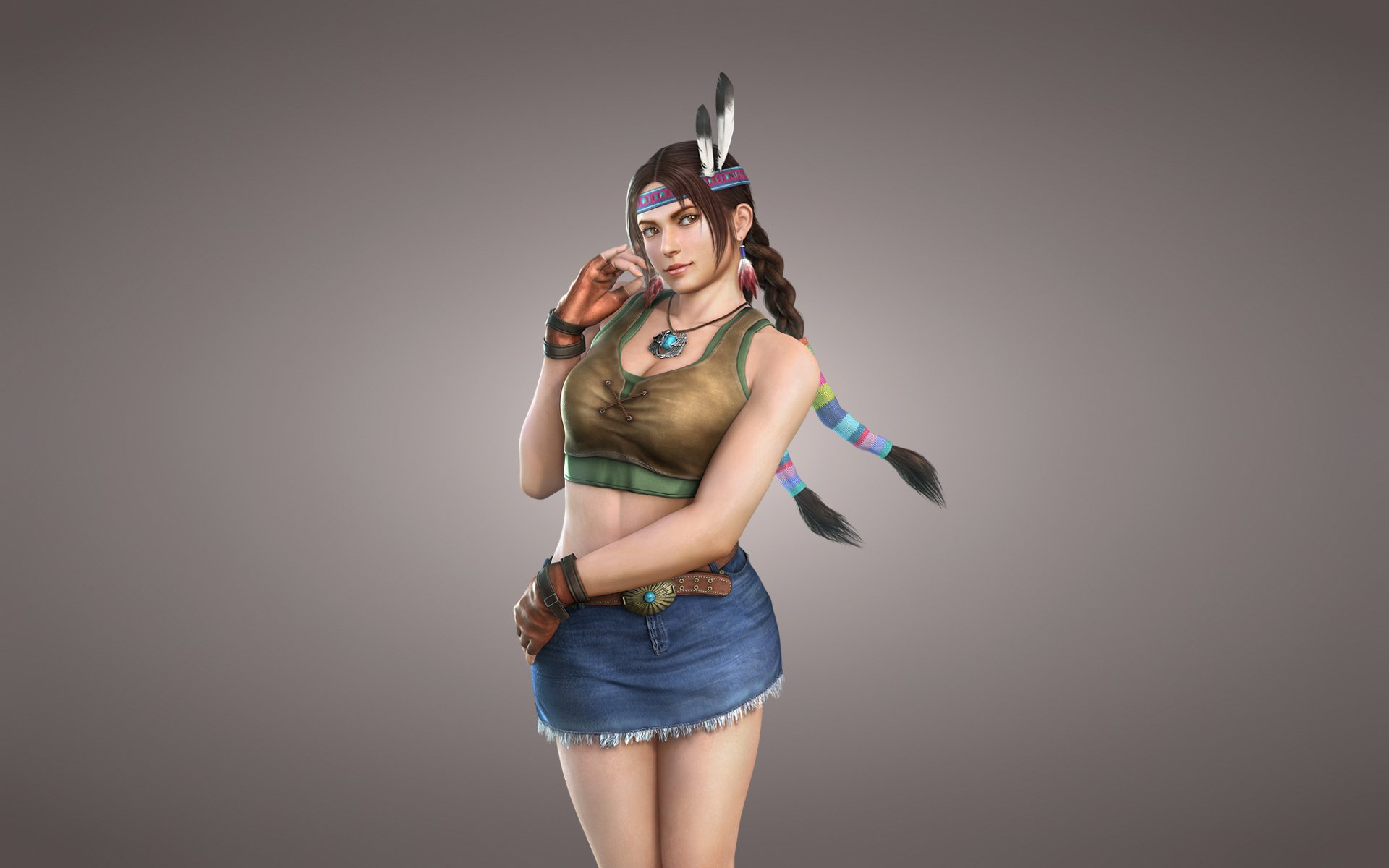 girl pigtails indian indian tekken tekken light background feathers julia chang