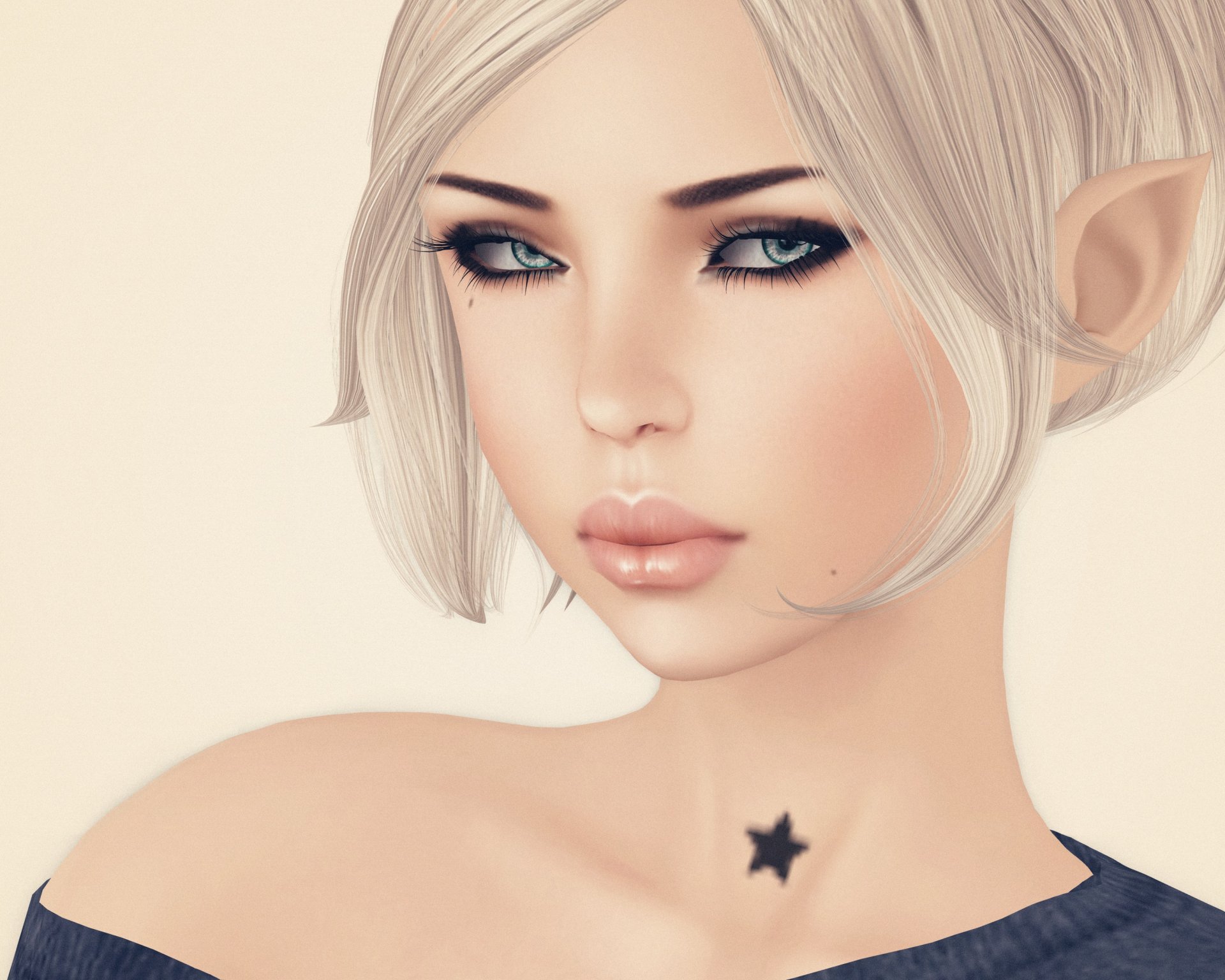 render girl face an asterisk blonde