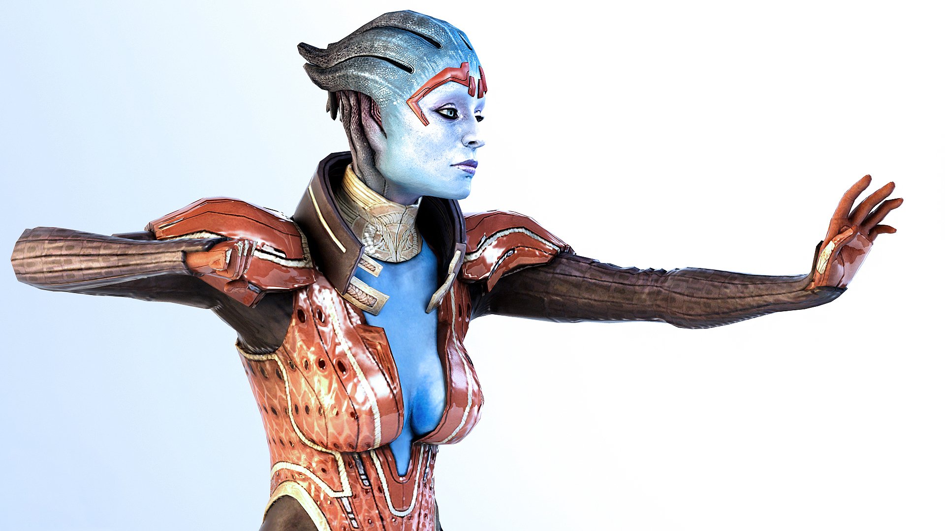 mass effect samara suit front simple background