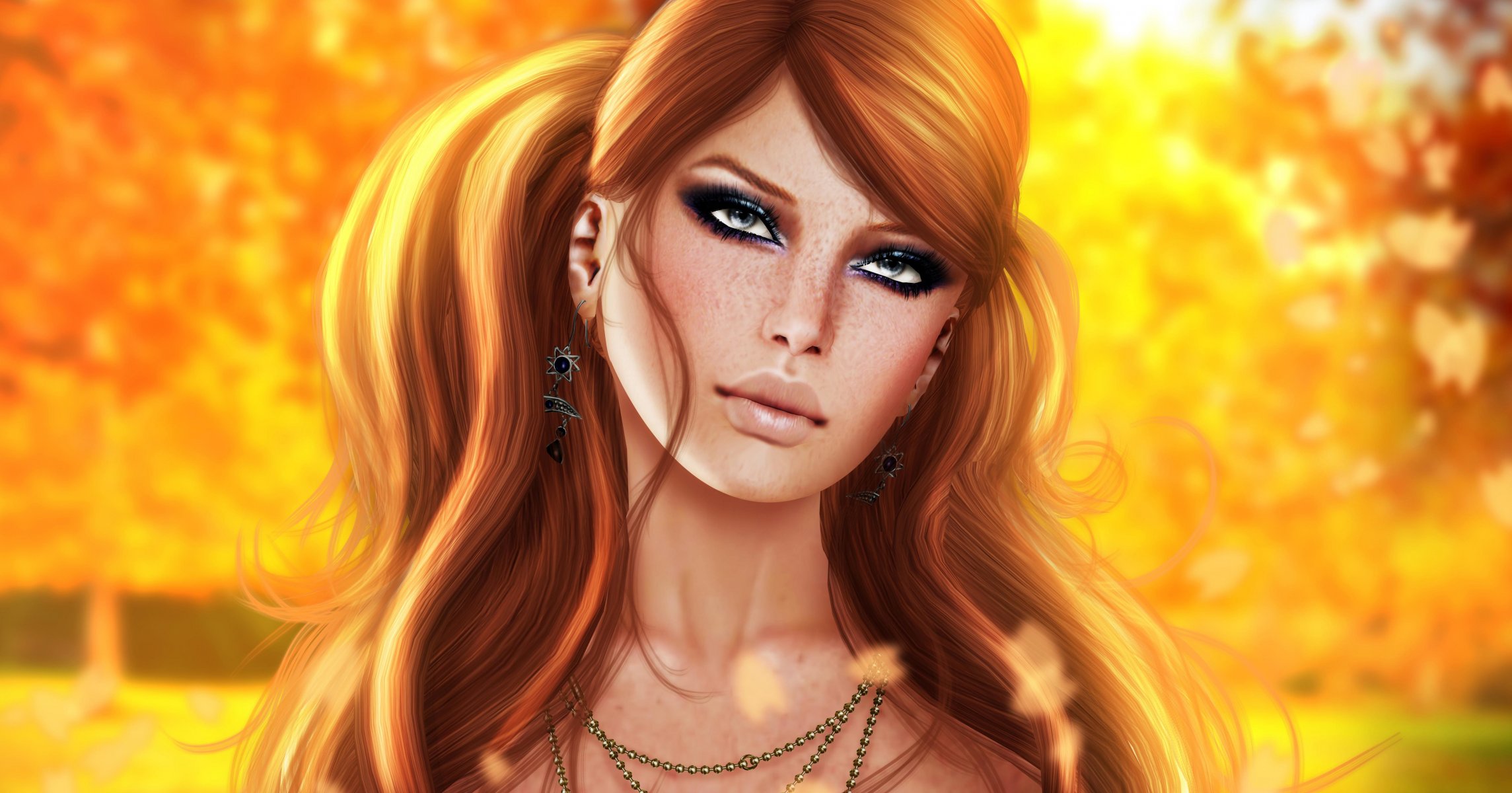 girl face hair lips view freckles rendering background