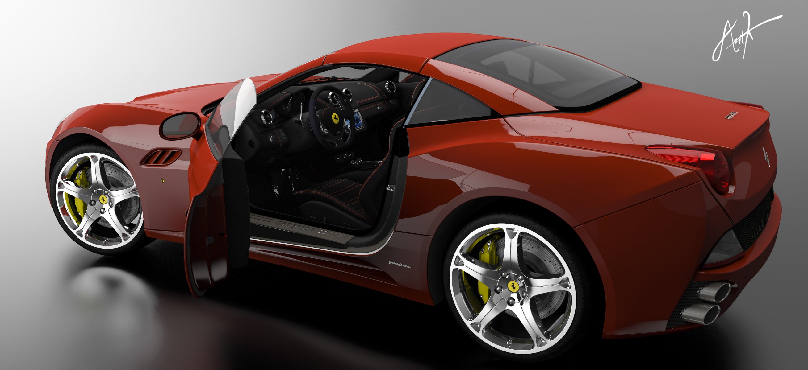 render ferarri machine red doors salon