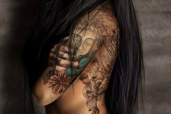 Tattoo on the body of a dark-haired girl