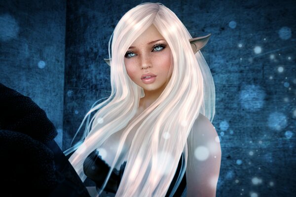 Cute elf girl with white hair