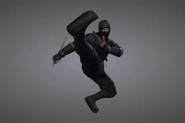 Ninja im schwarzen Anzug und mit einer Klinge