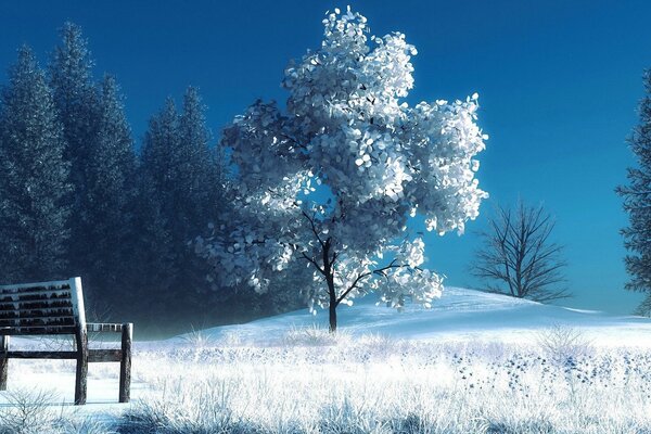 Winterlandschaft auf blauem Himmel Hintergrund