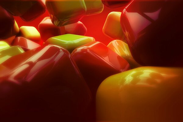 Glossy squares of red, yellow and green