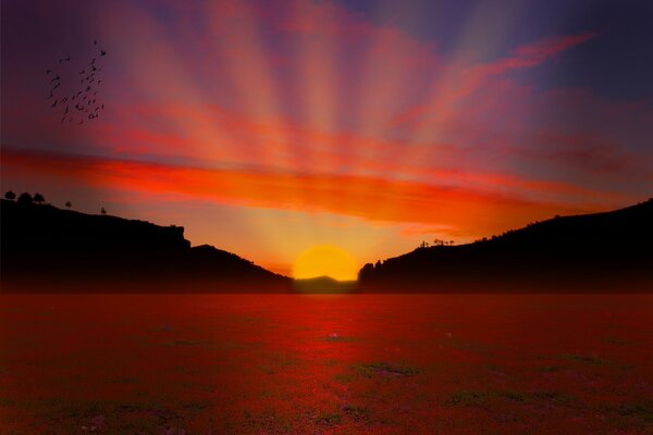 Puesta de sol en un lugar lejano