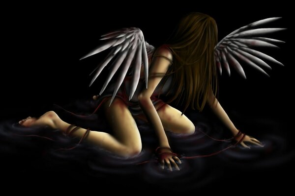 Angel in the water on a black background