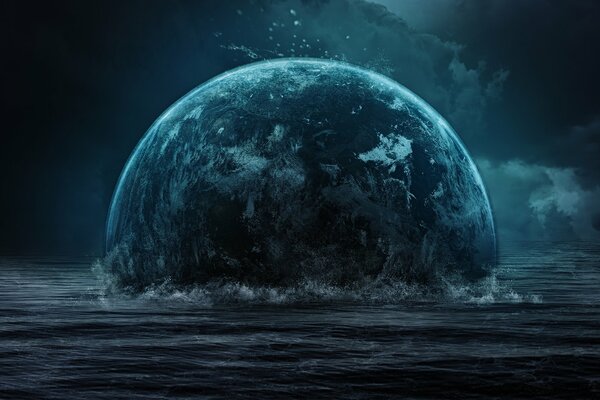 Sombre de la fin de la planète noyée dans un océan de ténèbres
