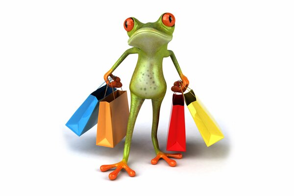 Frog with shopping bags