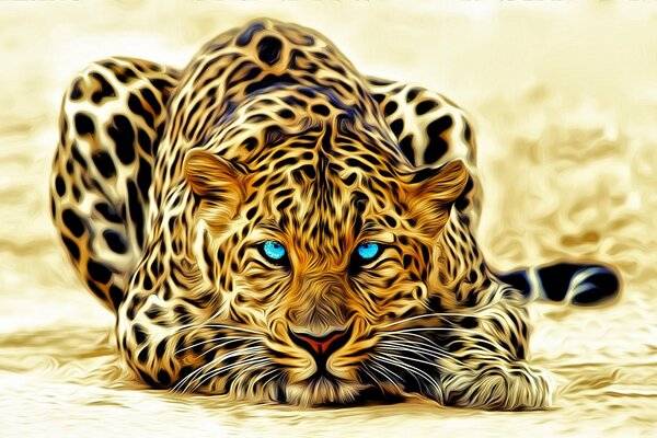 Ein frecher, glühender Leopard mit blauen Augen
