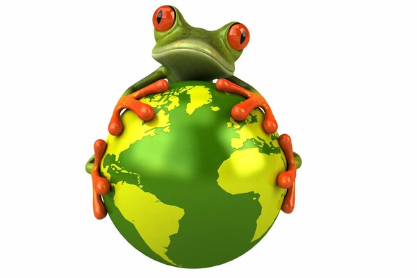 Bug-eyed frog hugged the globe