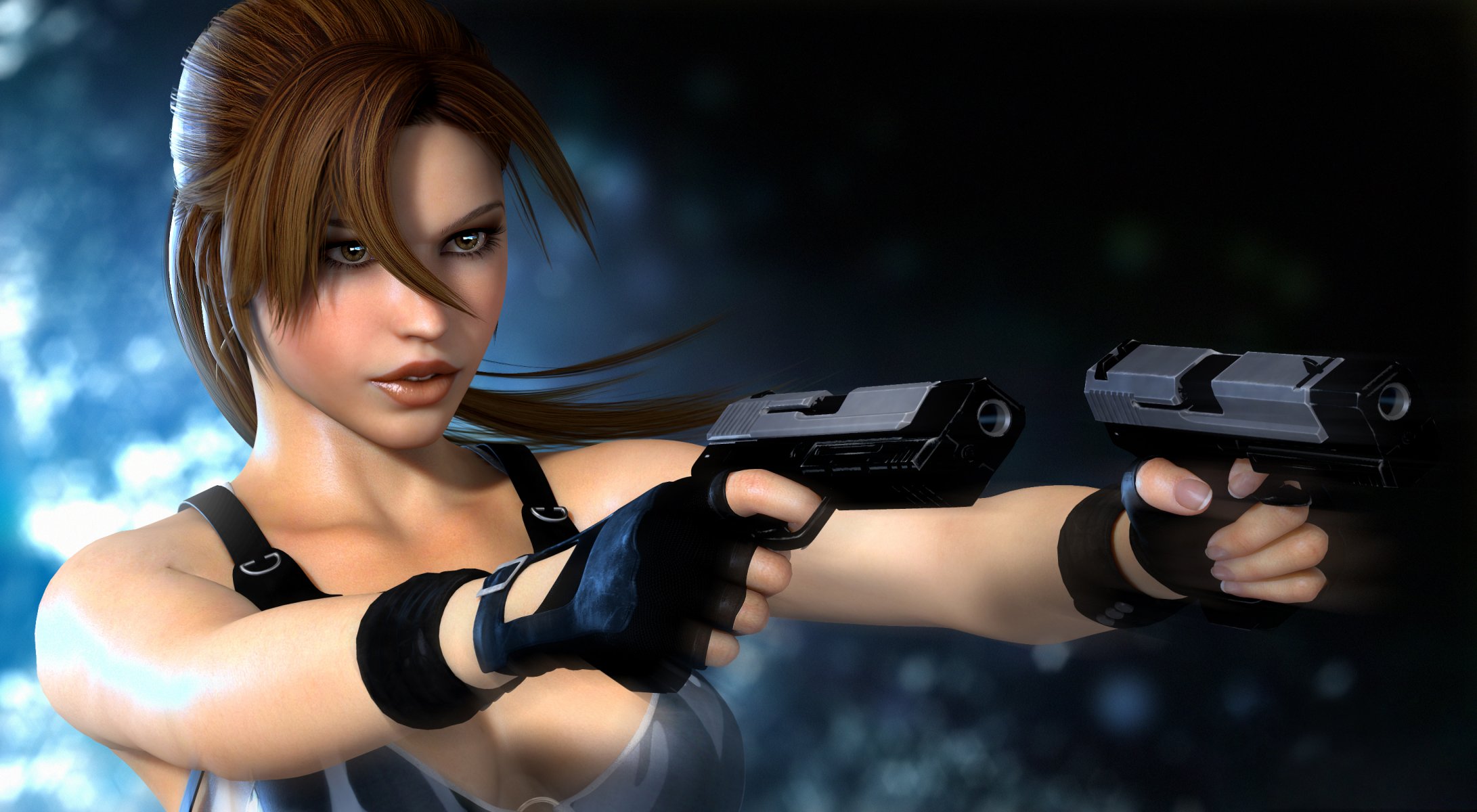 tomb raider lara croft chica armas reflejos mirada