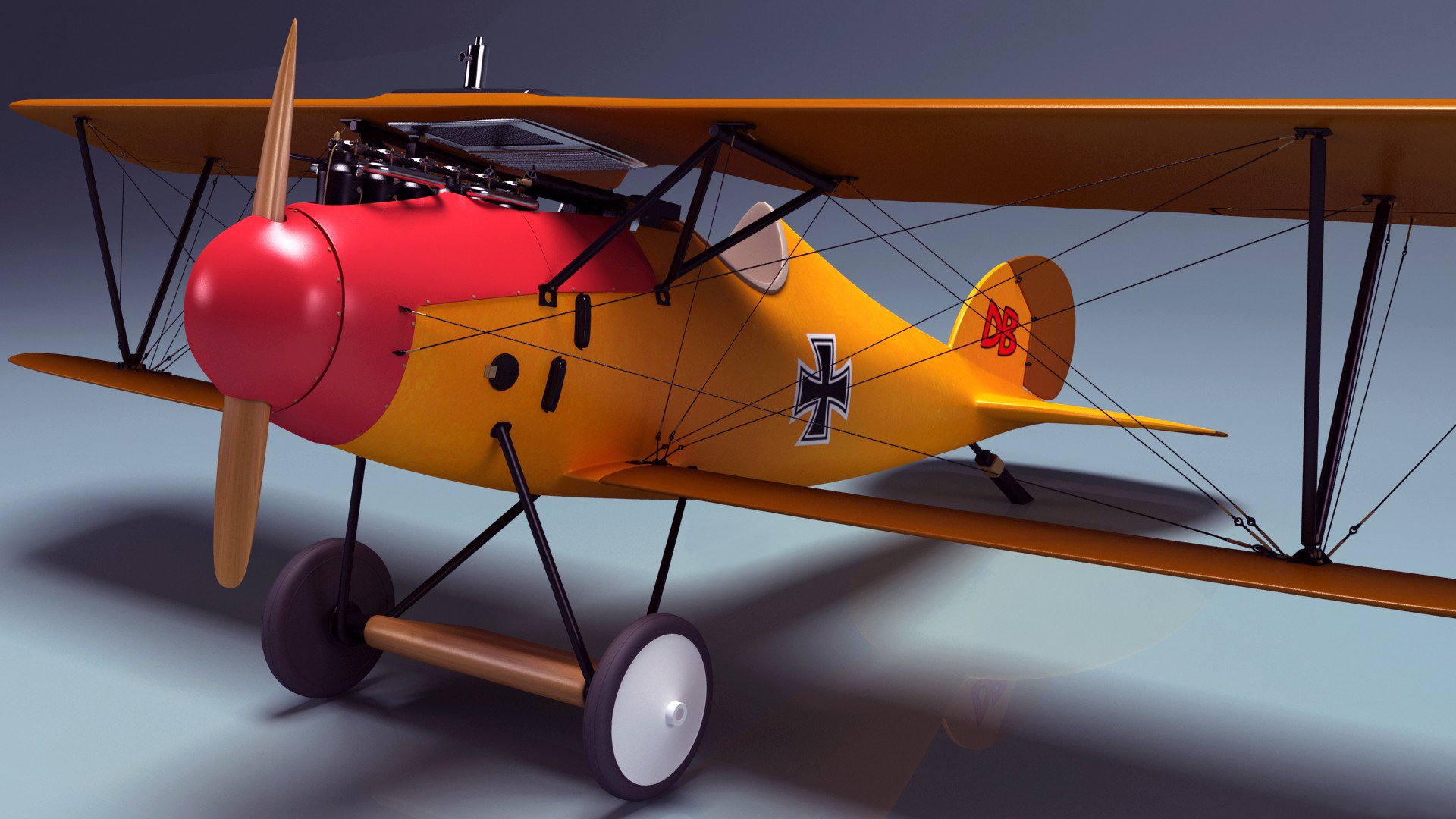 art retro airplane germany biplane albatross diii power motor 165 hp speed flight 165 km-h practical ceiling 5000m two machine guns world war I world war I rendering visualization 3d