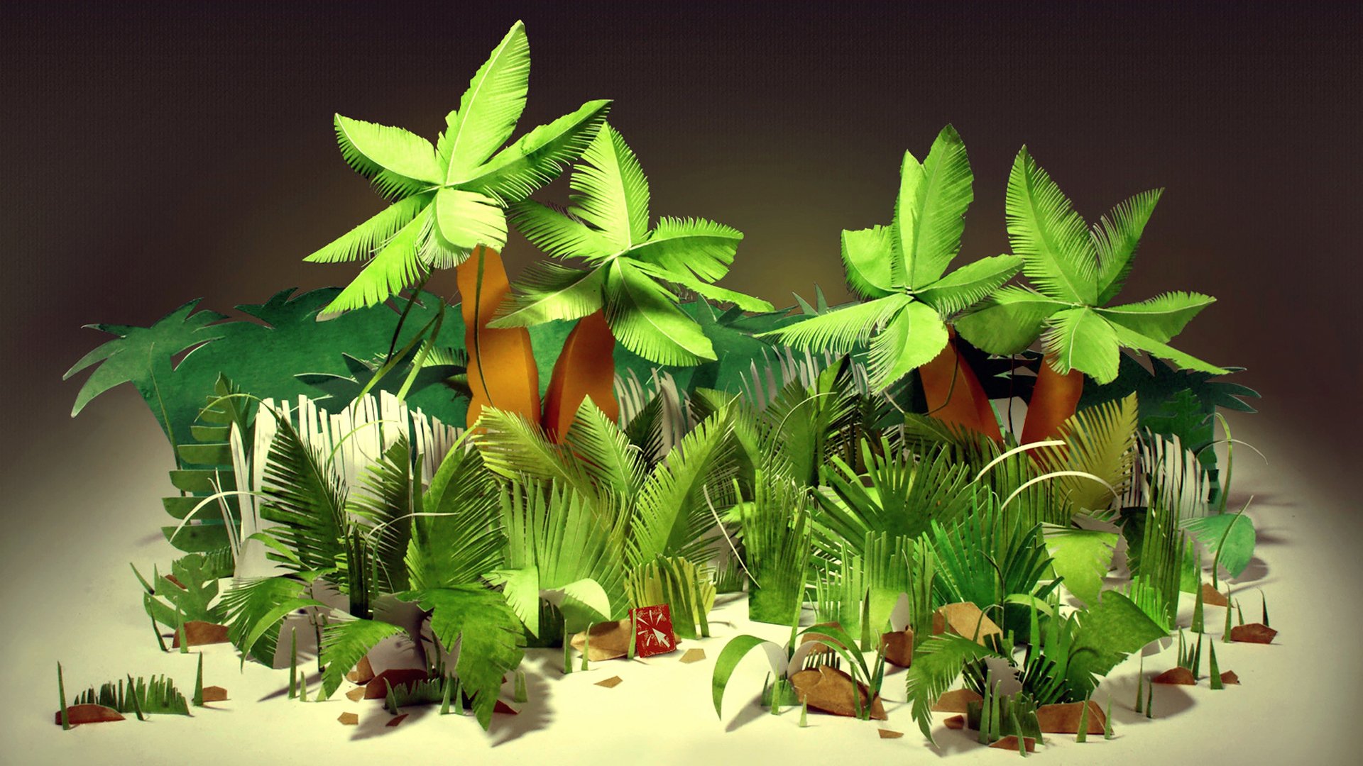 jungle tropics palm trees bushes leaves paper paper cardboard