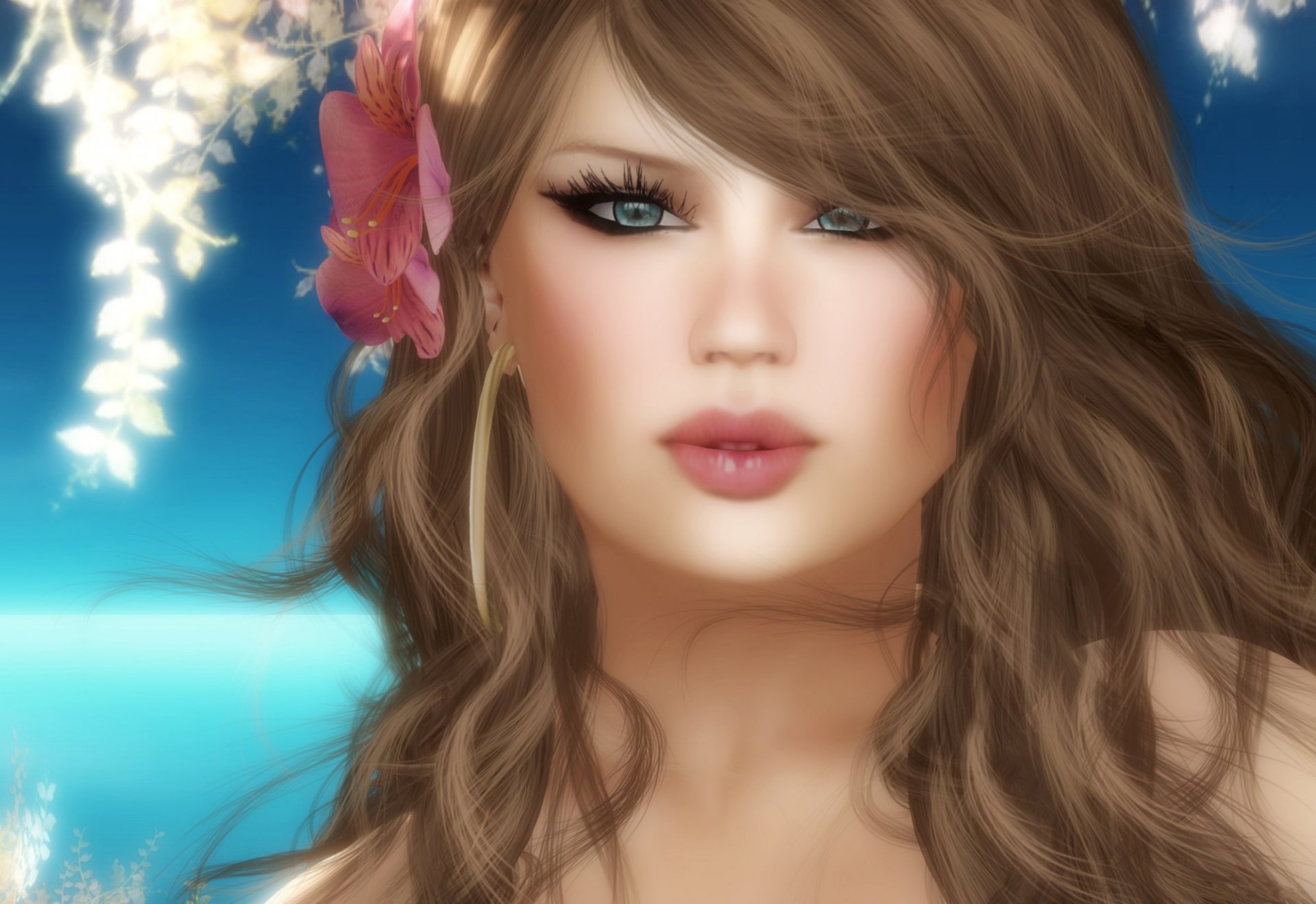 art girl flower to hairs portraits portrait rendering visualization 3d