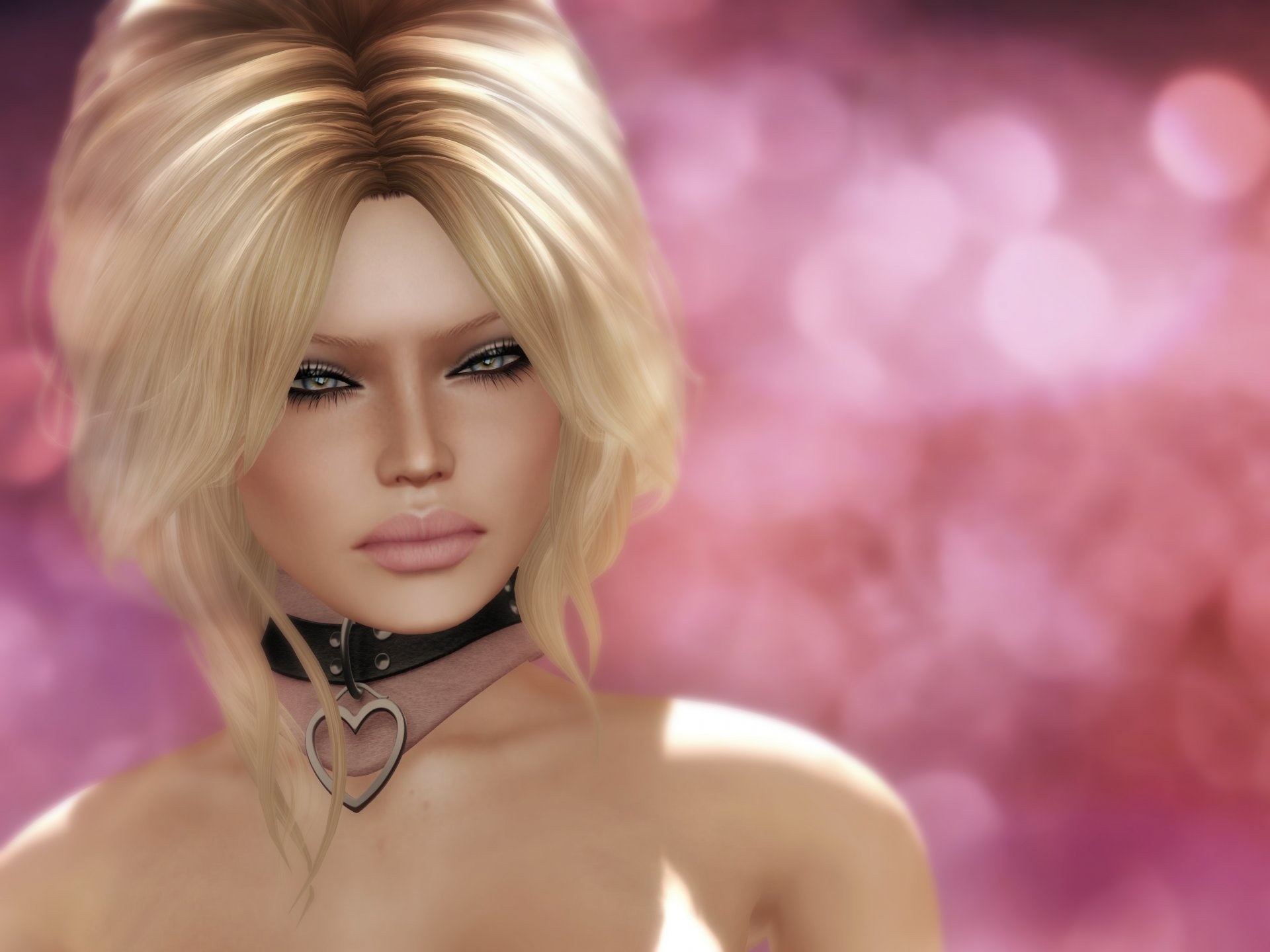 rendering girl 3d blonde view eyelash make-up pink background