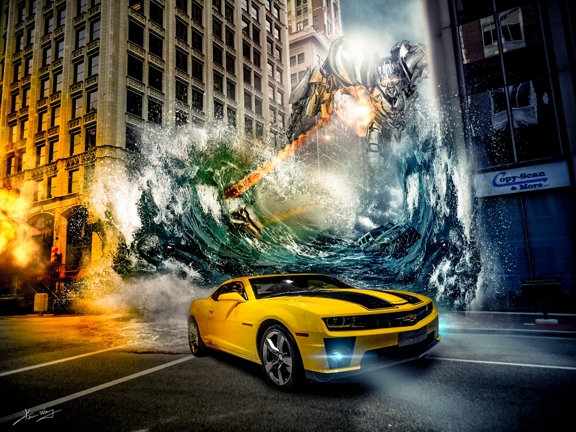 chevrolet camaro transformers robots town machine water