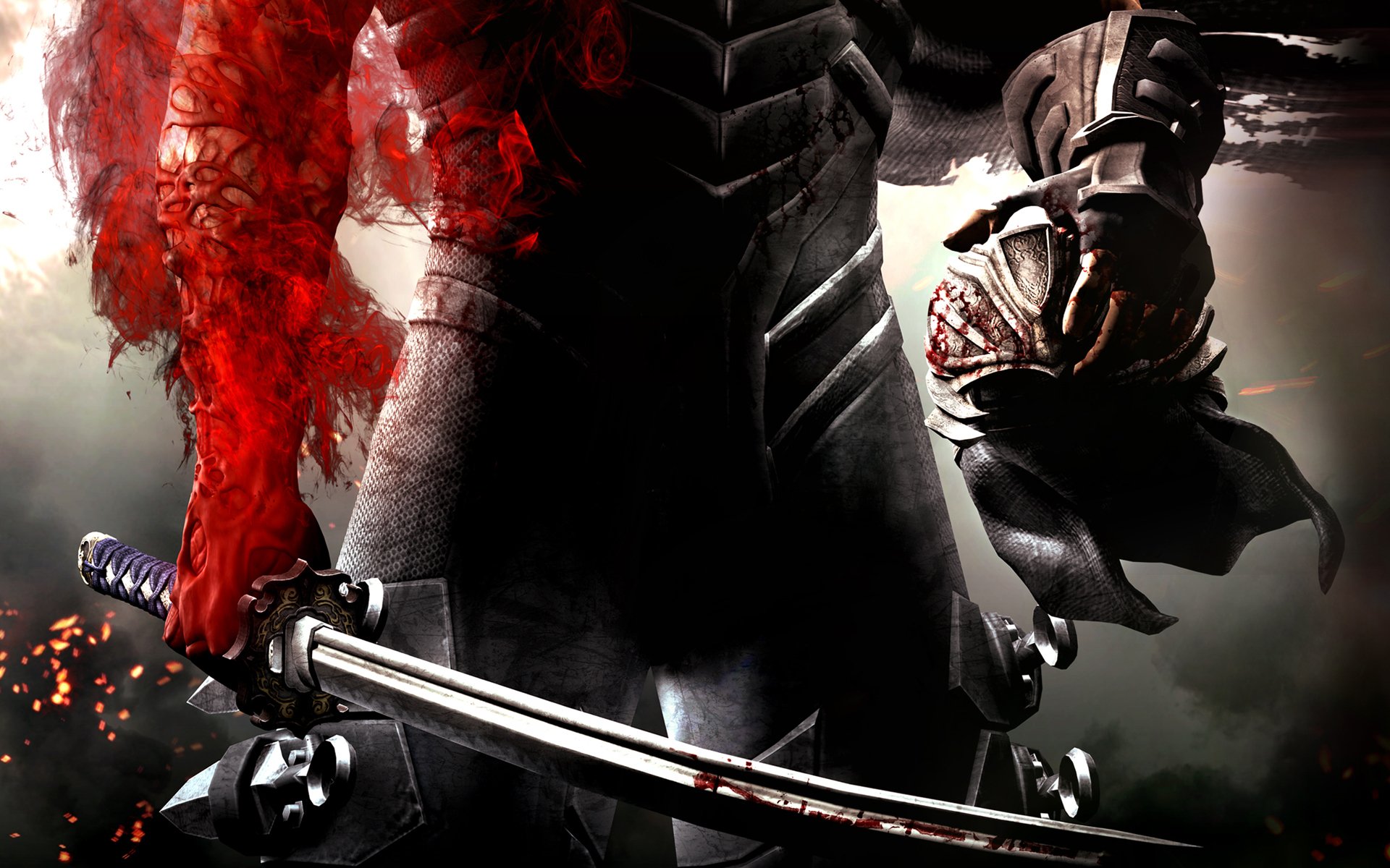 warrior armour blood helmet weapon sword red scar